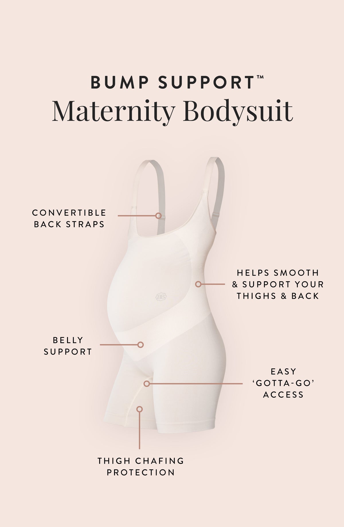 An all-in-one bodysuit specially designed to support your baby bump — the Maternity  Sculpting Bodysuit Mid Thigh is a pregnancy must ha